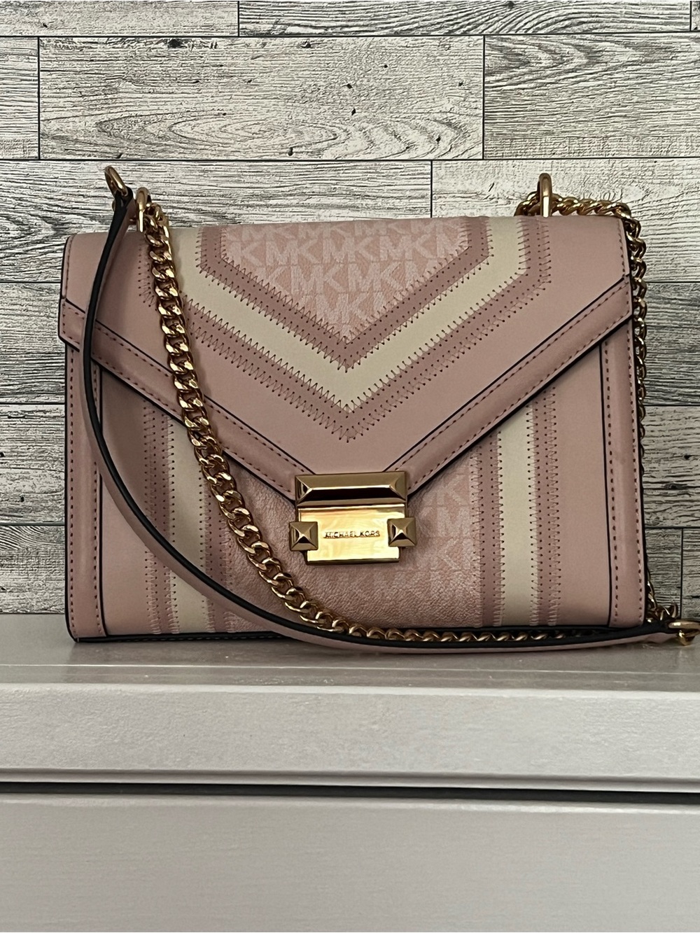 Michael Kors Blush Chevron Chain Crossbody Bag